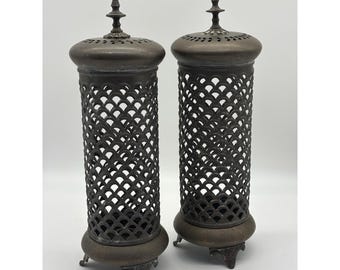 Pair Of Vintage Brass Indian Candle Holder Incense Burner