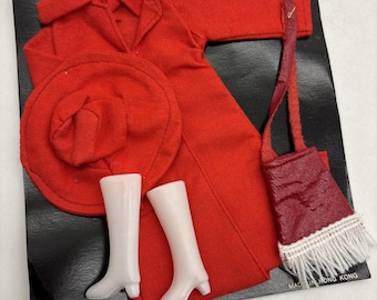 Boneca Barbie VTG Clone Casaco vermelho Chapéu Bolsa com franjas Botas brancas Hong Kong