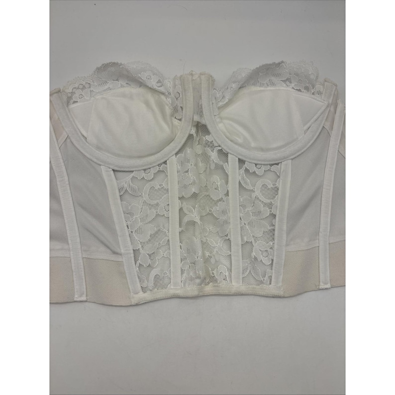 Vtg Victorias Secret Bustier Bra 34B White Floral Lace Strapless Lingerie Extend imagem 10