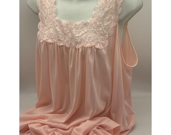 Vintage Lorraine Women's Pink Long Nylon Nightgown XL Granny Core