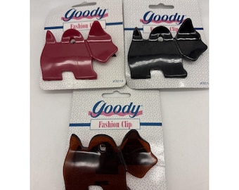 Grampo de cabelo vintage Goody Fashion para cachorro, 3 cores, vermelho, preto e marrom, 1995, NOS