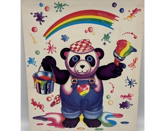 LISA FRANK - 3 Hole FOLDER Panda Painter - Vintage Made In U.S.A. White