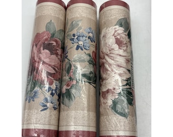 3- Brewster Home Fashions wallpaper border Floral Cottage Country NOS