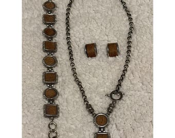 Vintage BRIGHTON Silver necklace Set Horse Hair like, Bracelet Earrings