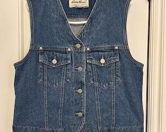 Women's Vintage EDDIE BAUER Blue Denim Vest Jacket Size Medium Big