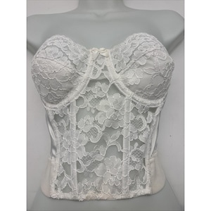 Vtg Victorias Secret Bustier Bra 34B White Floral Lace Strapless Lingerie Extend imagem 1