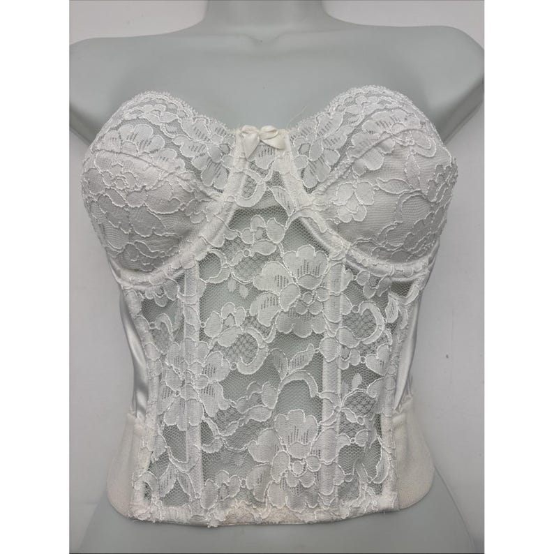Vtg Victorias Secret Bustier Bra 34B White Floral Lace Strapless Lingerie Extend imagem 1
