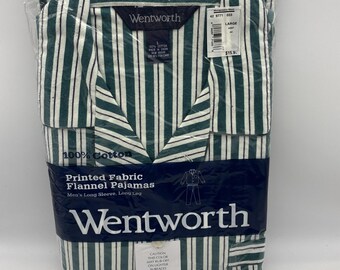 Vintage Wentworth flannel pajamas long sleeve long leg LARGE green Stripe