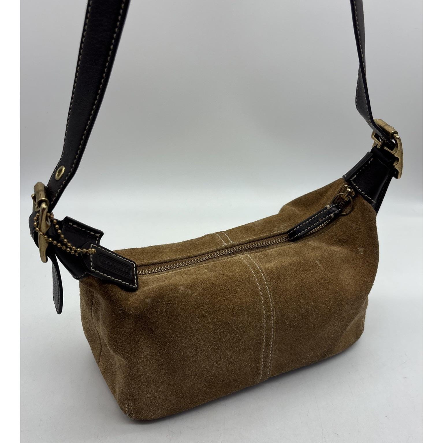 ショルダーバッグ Coach Brown Leather Shoulder Bag y2k COACH Y2K Vintage Mini Small Demi Zip Top Handle Satchel Beaded
