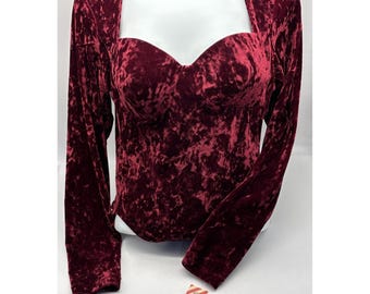 Vtg Victoria's Secret Gold Label Velvet Bodysuit Long Sleeve Sweetheart L Read