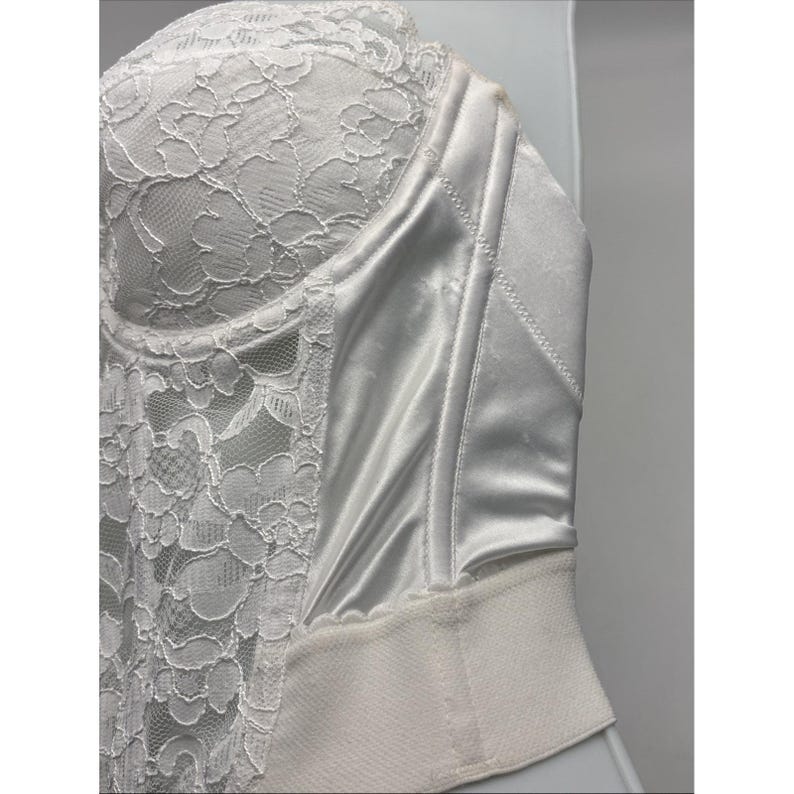 Vtg Victorias Secret Bustier Bra 34B White Floral Lace Strapless Lingerie Extend imagem 4