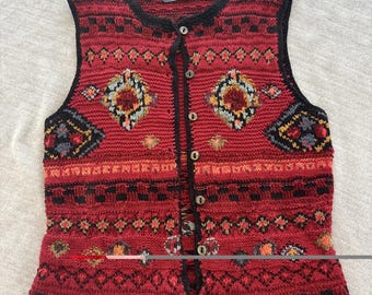 Vintage Hand Knit Sweater Vest 90s vibe Soft Multicolor Layering Small