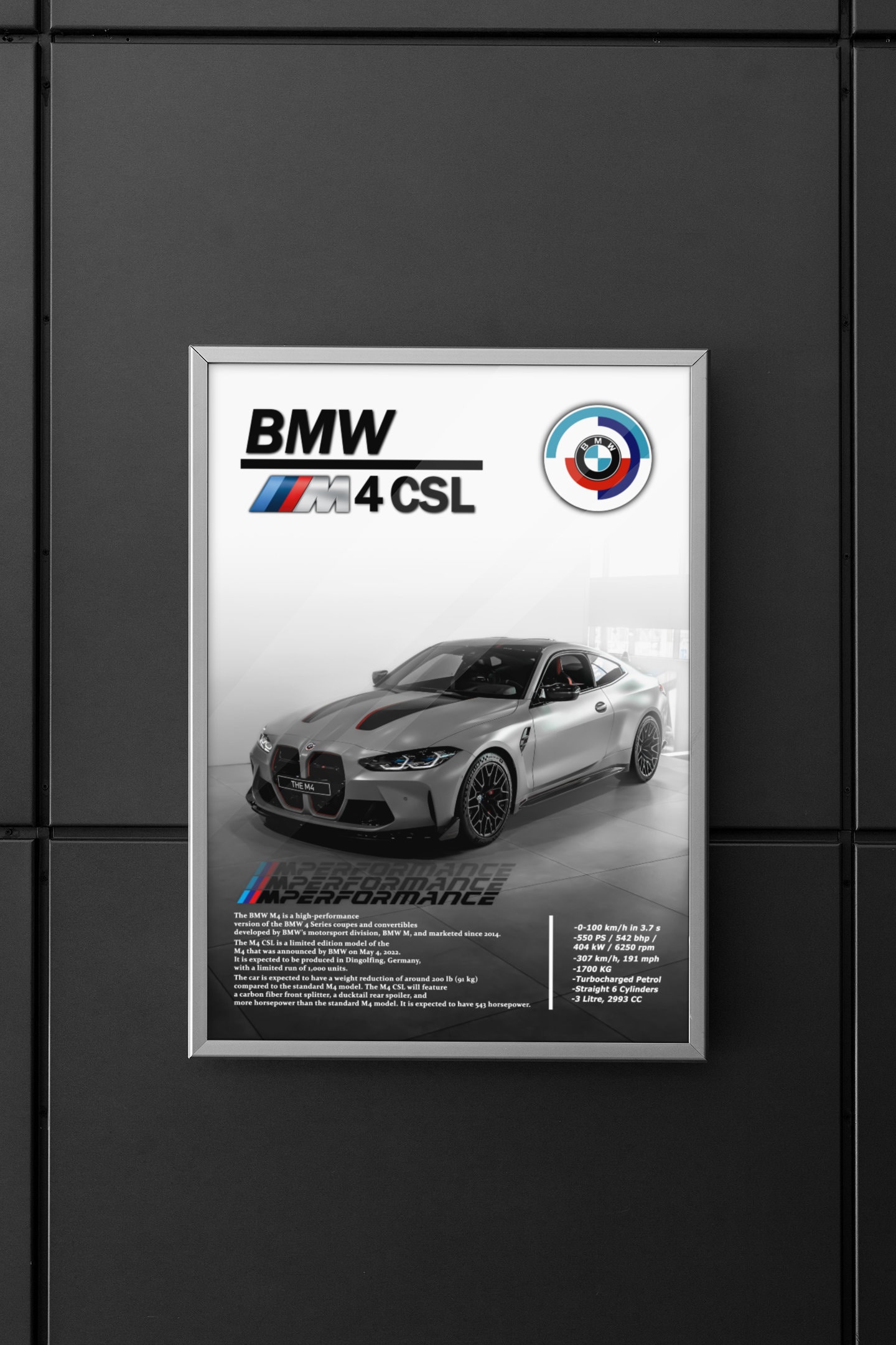 BMW M4 CSL Poster, Bmw M4, Supercar Poster, Car Poster for Boy Bedroom, Luxury Car Poster
