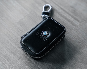 Luxe leren autosleutelhoes: BMW, Mercedes, Audi-sleutelhanger met rits