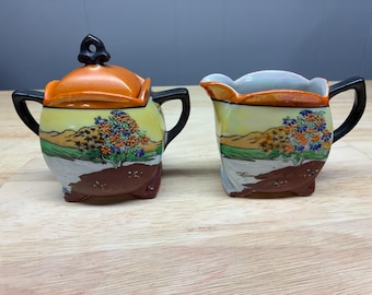 Hand Painted Japanese Sugar Bowl & Creamer Set | TWC Made in Japan | Cottagecore Tea Set | Vintage Floral Porcelain | Collectible Serve ware