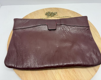 Vintage Burgundy Clutch Purse, Marlene USA Evening Bag, 1980s Oxblood Handbag with Chain Strap