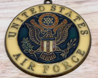 Vintage United States Air Force Wall Plaque Eagle Seal Military Decor USAF Hanging Medallion Patriotic Wall Art