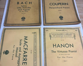 Vintage Schirmer Piano Sheet Music Lot Bach Couperin Hanon MacFarren 4 Books