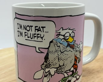 Vintage 1984 Shoe Comic Mug “I’m Not Fat… I’m Fluffy” – Applause Wallace Berrie Coffee Cup Made in Korea