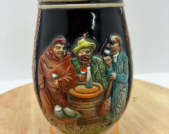 Vintage West Germany Beer Stein Mug | German Ceramic Tavern Scene | Relief Stein “Würzen das Leben” | Rustic Barware Collectible