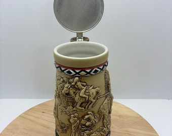 Vintage Avon Indians of the American Frontier Stein 1988 Brazil Lidded Beer Mug w Box