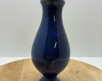 Vintage Blue Studio Pottery Vase Loop Handle Ceramic Vase Speckled Cobalt Glaze Rustic Modern Decor Handmade Style Vessel