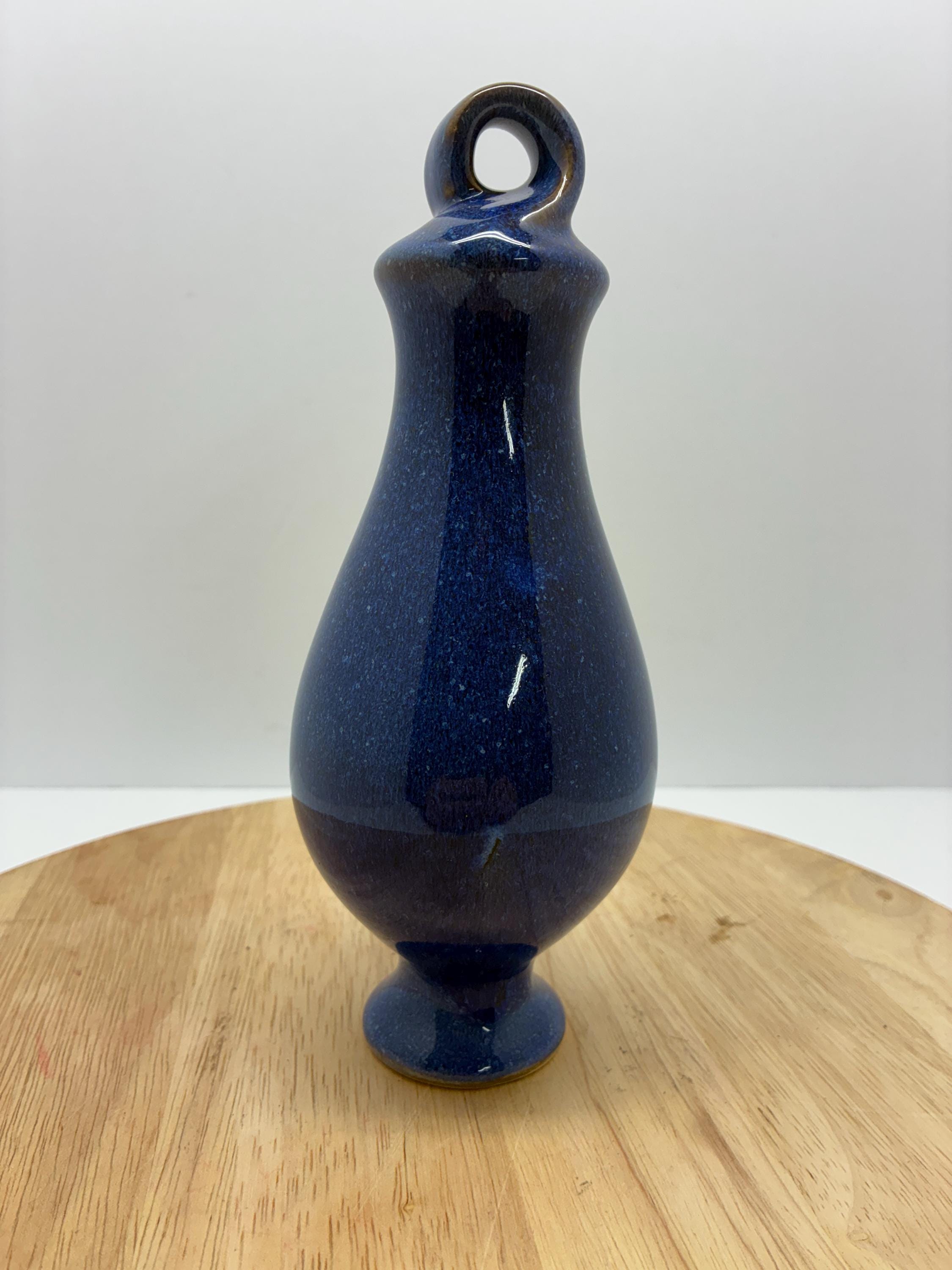 Vintage Blue Studio Pottery Vase Loop Handle Ceramic Vase Speckled ...