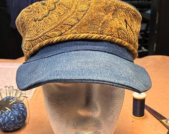帽子 1970's vintage handmade patchwork hat Vintage 70s Homemade Cabbie Hat Cap Retro Denim Boho