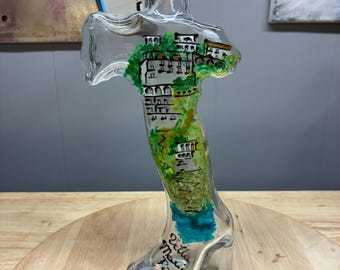Vintage Positano Italy Boot Shaped Glass Bottle | Hand Painted Amalfi Coast Souvenir Decanter | Villa Maria Pia Italian Art Glass