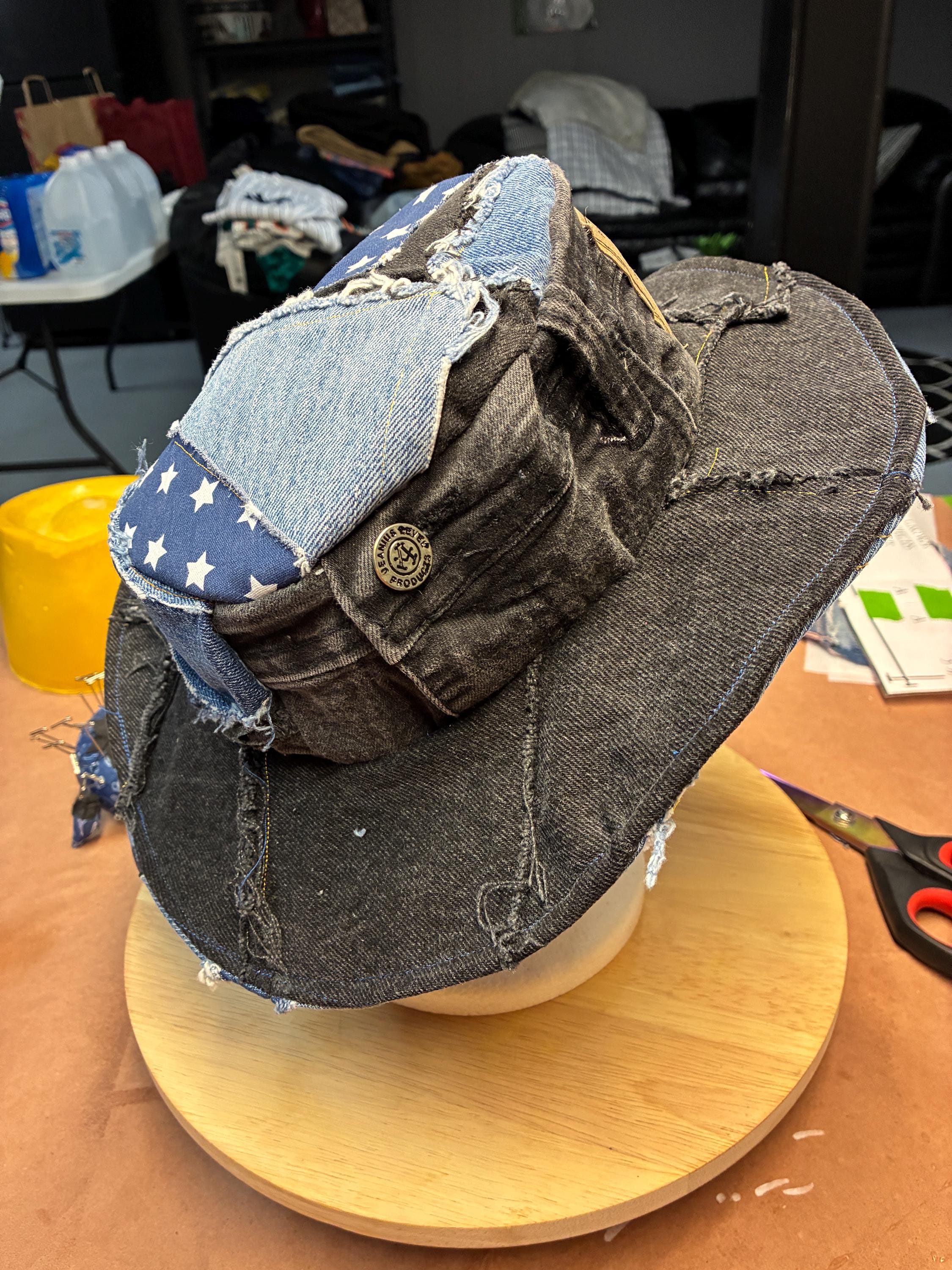 Reworked Wide Brim Hat Upcycled Patchwork Denim Hat – Wide Brim Western Style Hat  main image 2