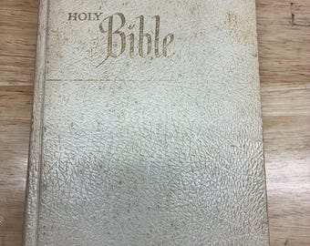 Vintage 1977 King James Holy Bible | American Bible Society | White Faux Leather Pocket Bible | Christian Gift