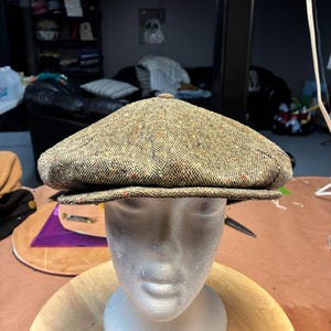 Vintage 70s Newsboy Cap, Union Made in USA, Large Size Tweed Hat, 8-Panel Wool Blend Flat Cap, Classic Gatsby Style