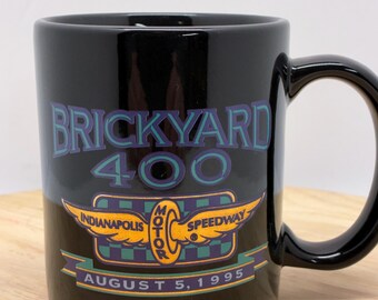 Vintage 1995 Brickyard 400 Mug Indianapolis Motor Speedway NASCAR Cup Black Coffee Cup