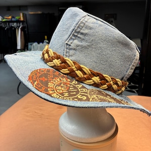Upcycled Denim Wide Brim Hat - Size 23” - Handmade in the USA