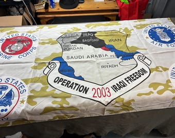 Operation Iraqi Freedom 2003 Military Commemorative Flag Banner | USMC Navy Air Force Army Tribute Flag | Desert Camo Wall Display