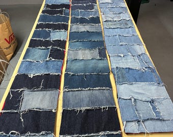 Upcycled Denim Patchwork Scarf with Cotton Flannel Backing — OOAK Handmade Workwear Scarf | SaintArtPhilly