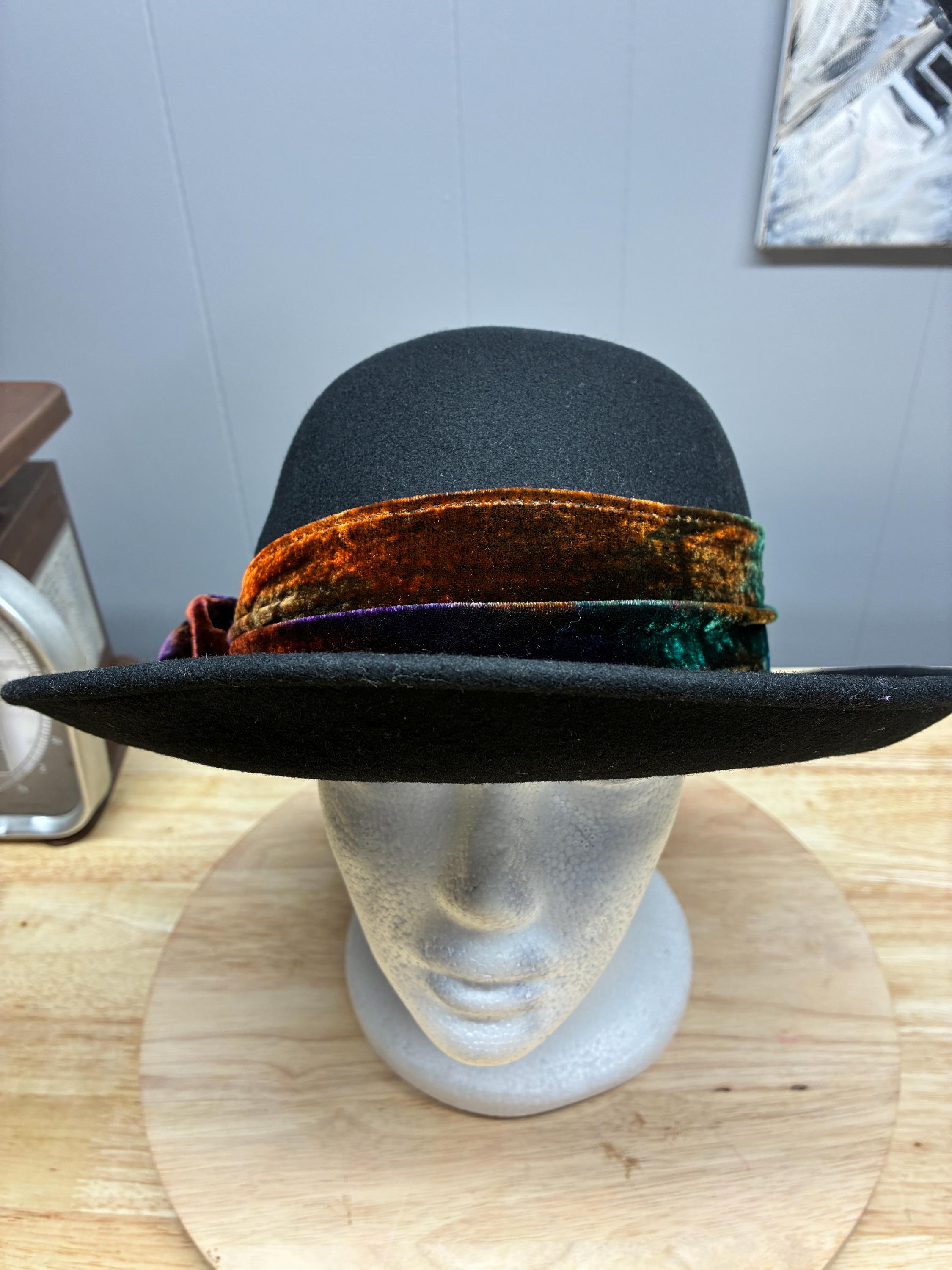 1940s Pointed Blue Hat with Long Black Veil Turned Up Brim Size 7 1/2 VINTAGE Blush Rose Black Hat w/ Dramatic Veil circa 1940s  main image 3