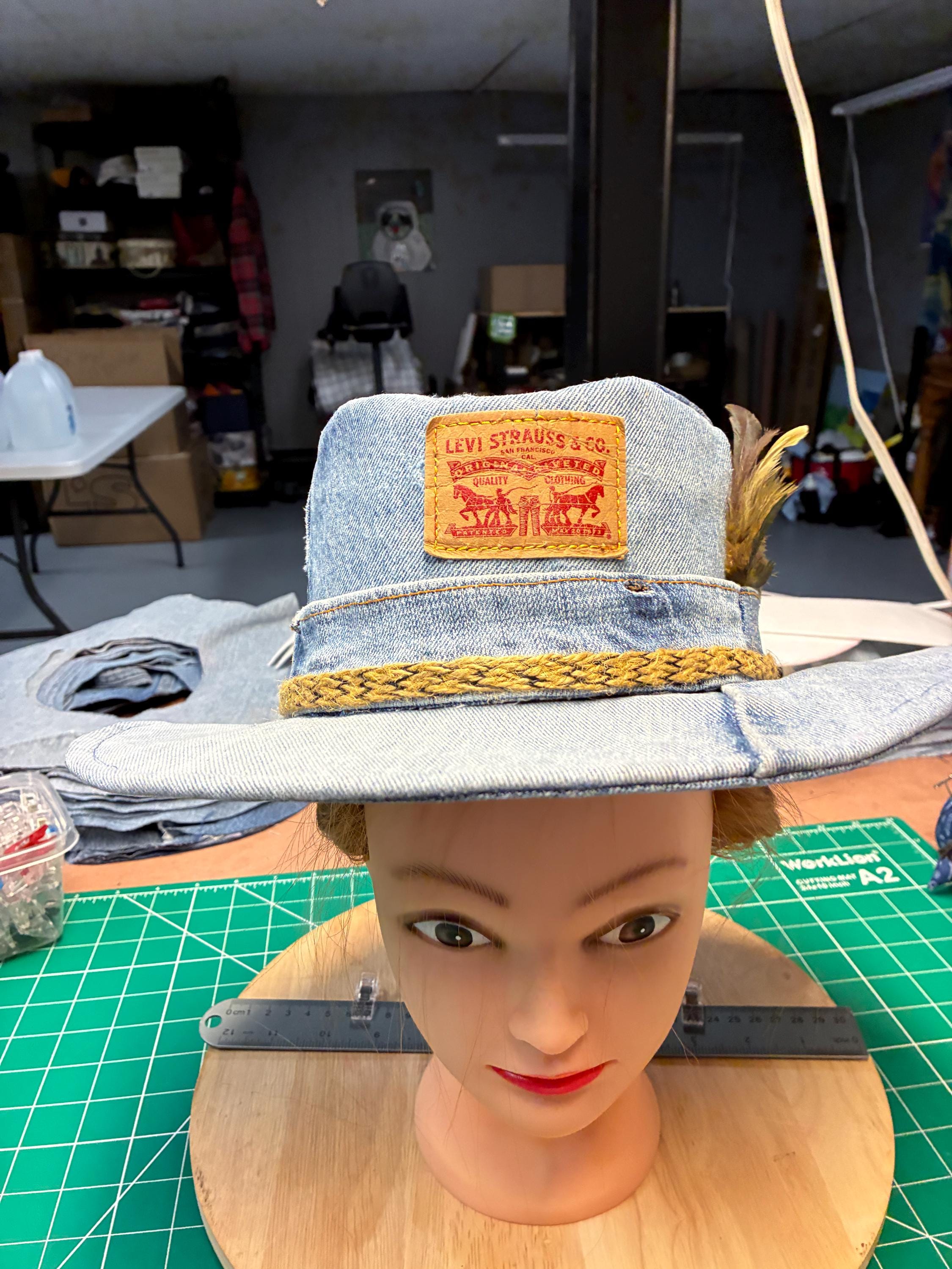 Upcycled Denim Cowboy Hat With Levi display picture 2