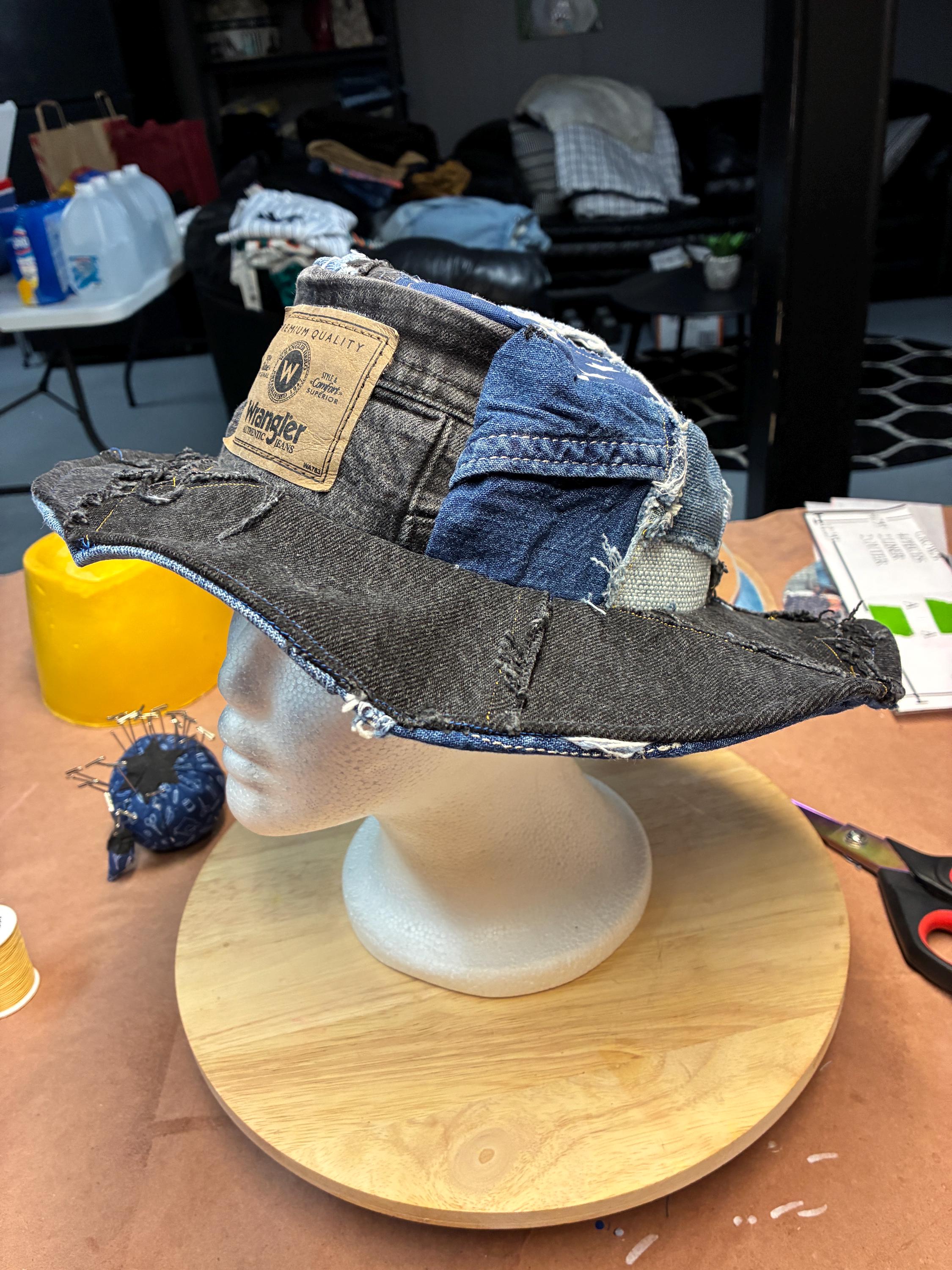 Upcycled Patchwork Denim Hat – Wide Brim Western Style Hat  display picture 3