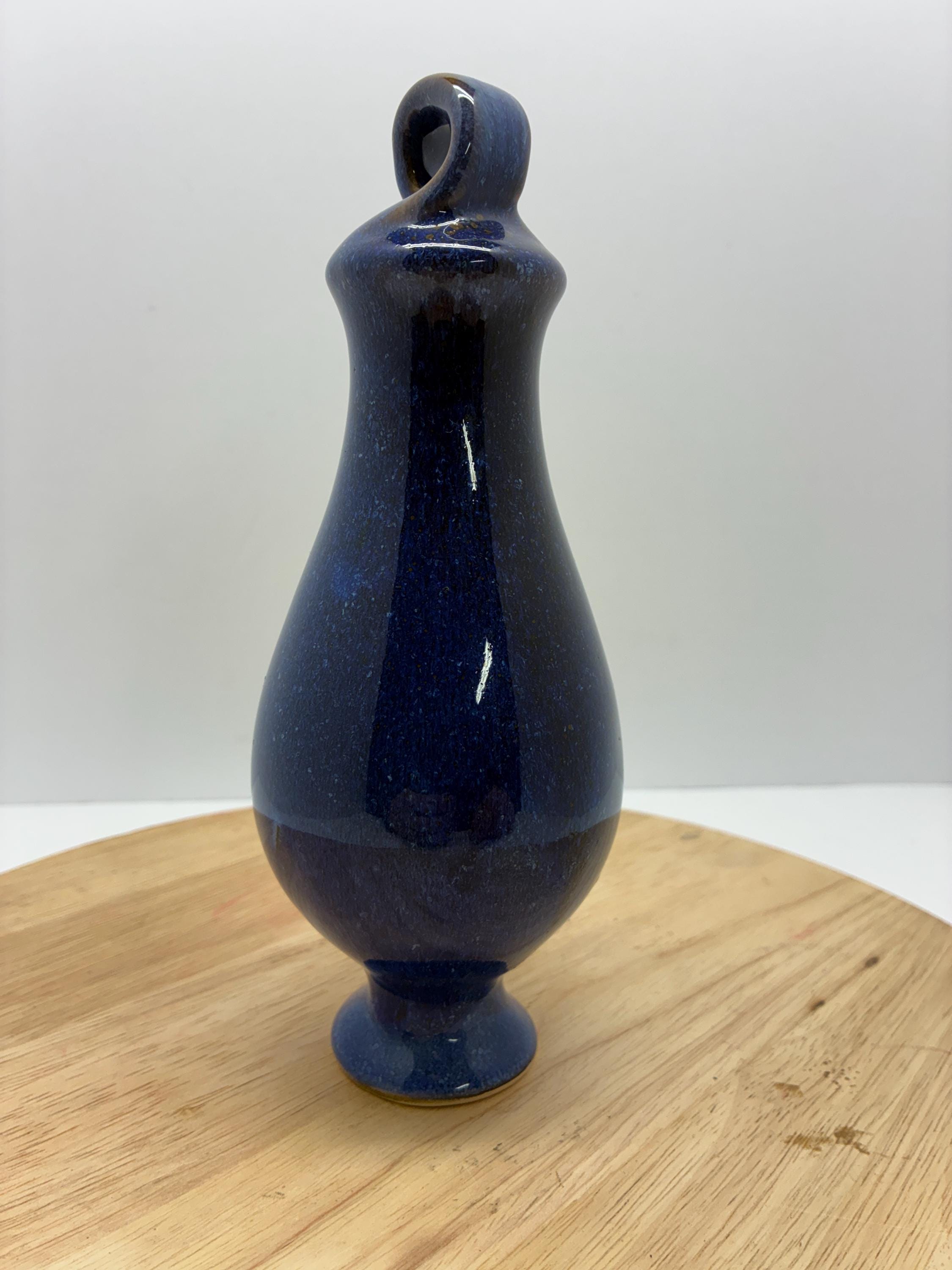 Vintage Blue Studio Pottery Vase Loop Handle Ceramic Vase Speckled ...