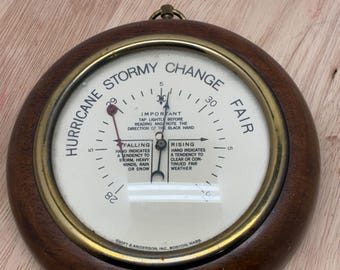 Vintage Swift & Anderson Barometer – Mid-Century Walnut, Brass Wall Barometer – Boston Mass Weather Instrument – Nautical Decor
