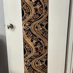 Vintage Japanese Fukuro Obi | 1950s–1970s Brocade Kimono Sash | 13 ft Gold & Floral Metallic Textile | Black Backing | Display or Upcycle