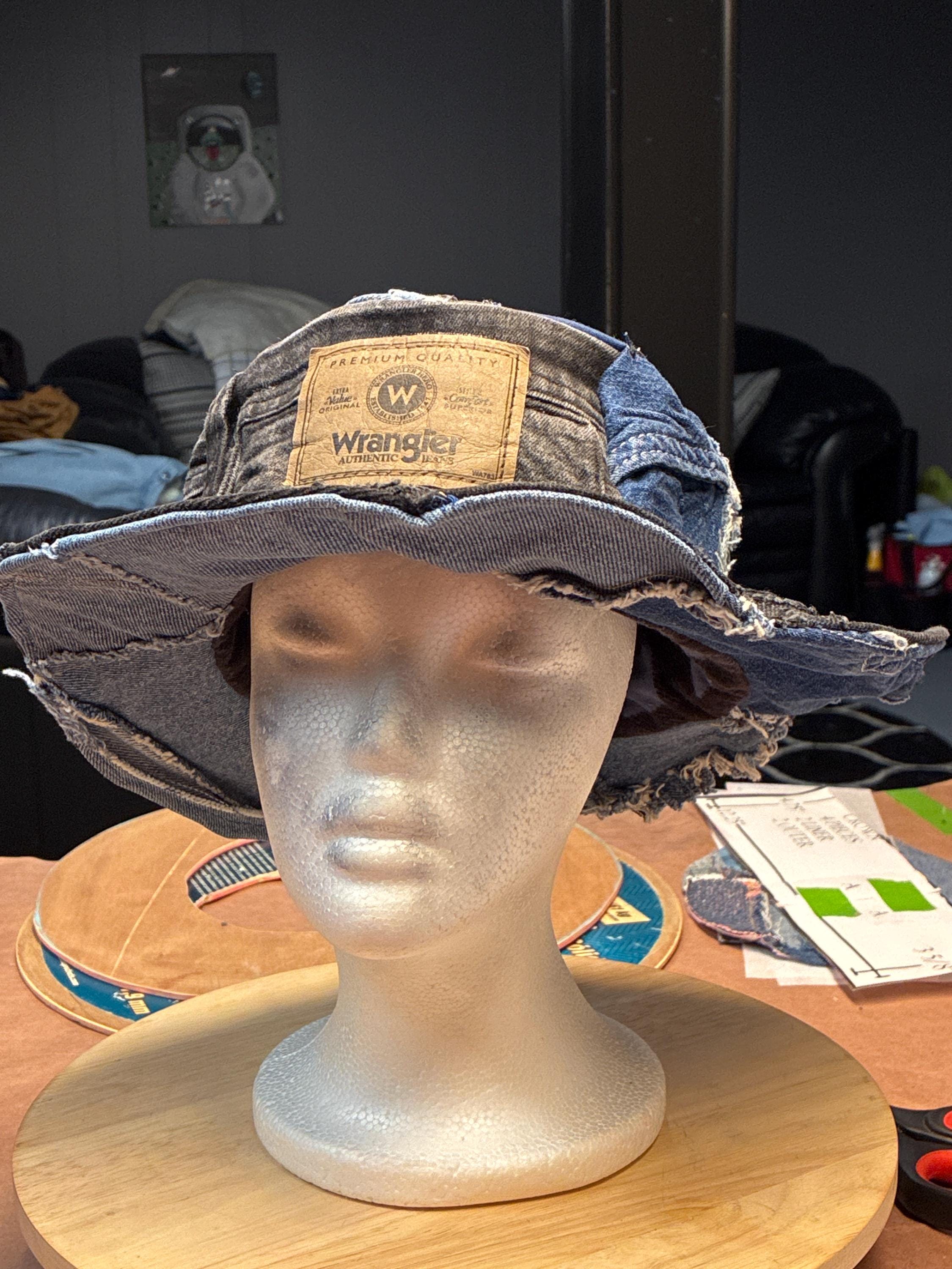 Upcycled Patchwork Denim Hat – Wide Brim Western Style Hat 