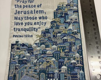 Jerusalem Embroidered Wall Hanging Psalm 122:6 Pray for Peace Judaica Holy Land Art