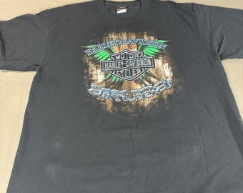 Vintage Harley Davidson Aruba T Shirt XL Black Skull Pirate Flag Motorcycle Biker Tee