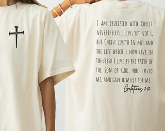 T-shirt met Bijbelvers uit Galaten 2:20 (KJV), Christ Lives In Me christelijk T-shirt, geloofscadeau voor vrouwen of mannen, Comfort Colors® Bijbeltekst T-shirt