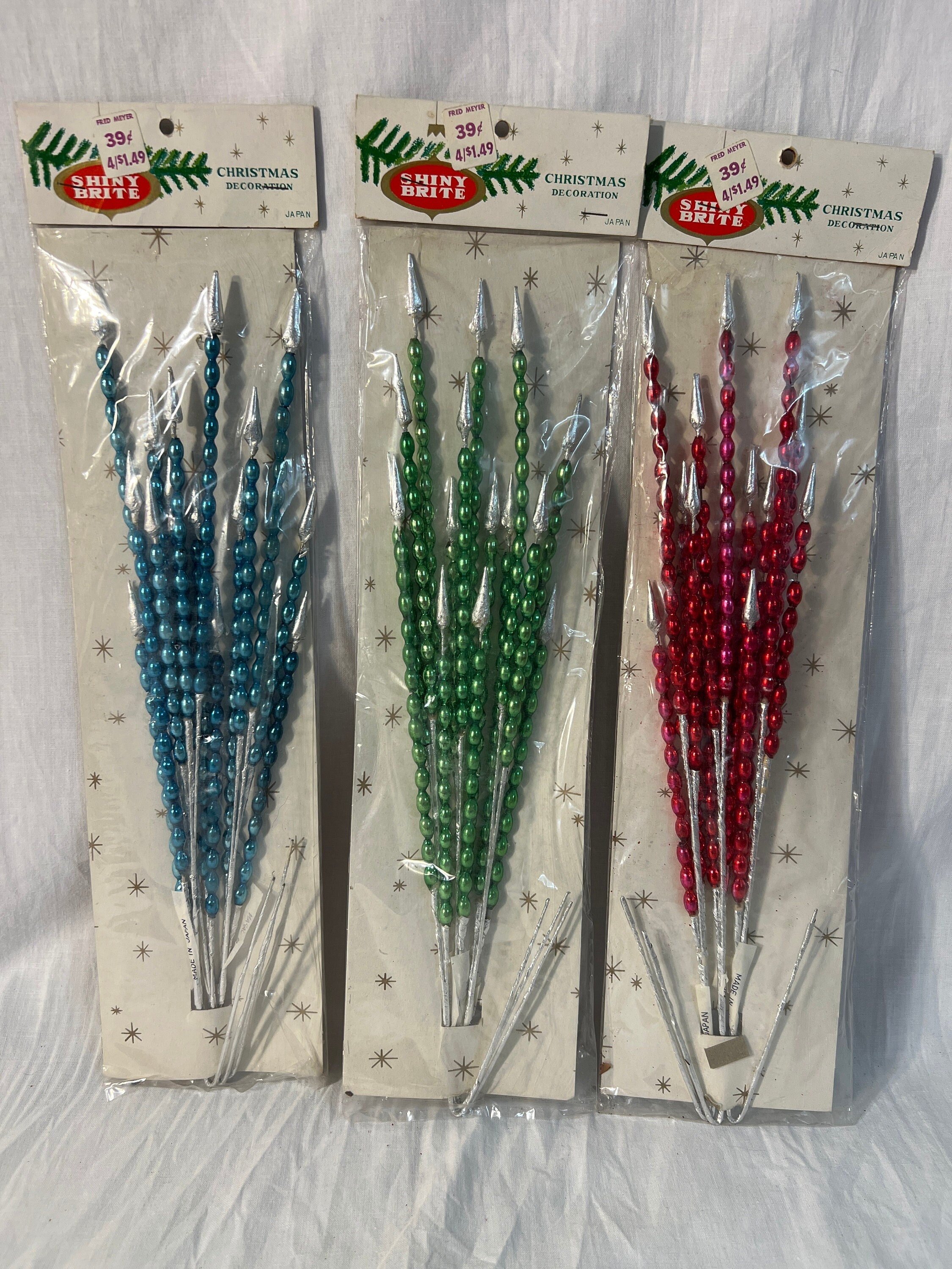 1950s vintage mercury glass bead Christmas decorations, beaded spray  holiday floral picks