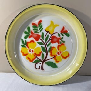 Set of Two Enameled Round Decorative Metal Trays