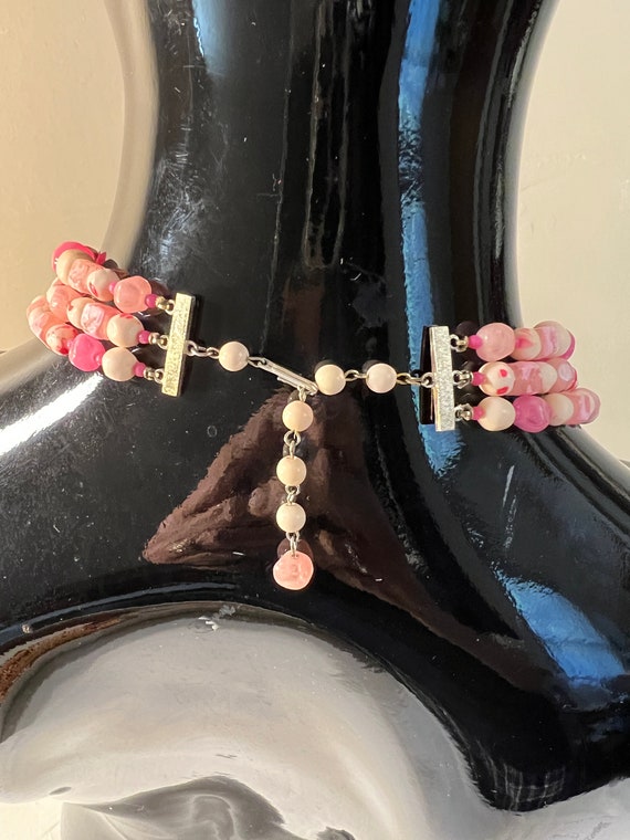 Multistrand Pink Beaded Adjustable Statement Neck… - image 2