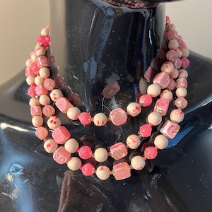 Multistrand Pink Beaded Adjustable Statement Necklace